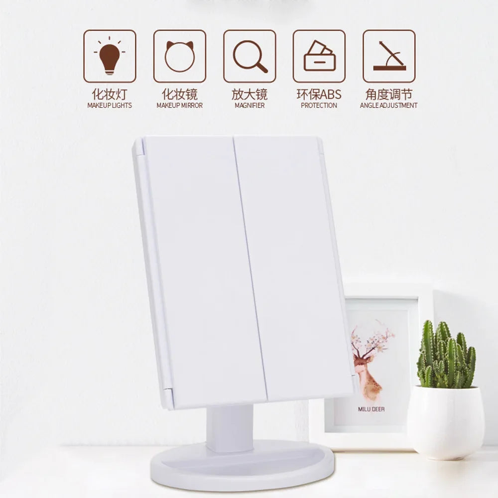 Led Vanity Mirror with Light Portable 10X Magnifying  Desktop Three Side Folding Vanity Mirror