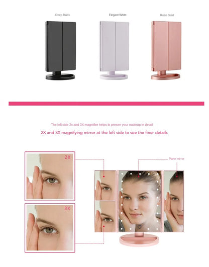 Led Vanity Mirror with Light Portable 10X Magnifying  Desktop Three Side Folding Vanity Mirror