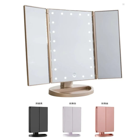Led Vanity Mirror with Light Portable 10X Magnifying  Desktop Three Side Folding Vanity Mirror