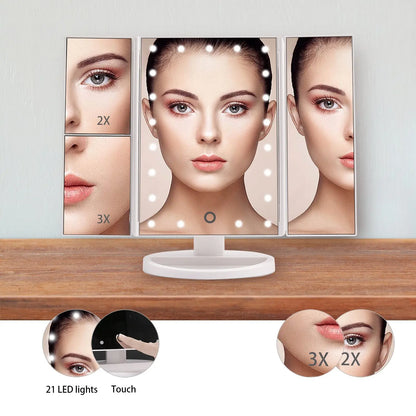 Led Vanity Mirror with Light Portable 10X Magnifying  Desktop Three Side Folding Vanity Mirror