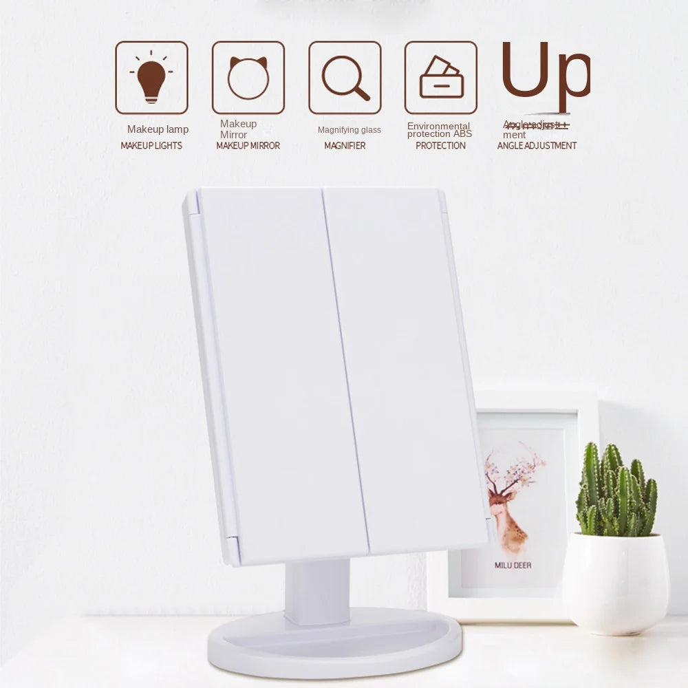 Led Vanity Mirror with Light Portable 10X Magnifying  Desktop Three Side Folding Vanity Mirror