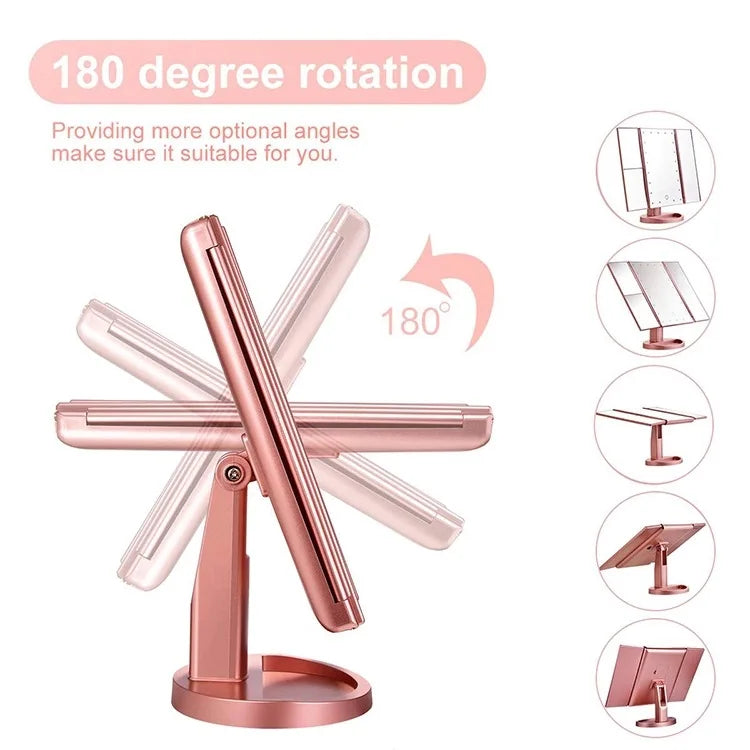 Led Vanity Mirror with Light Portable 10X Magnifying  Desktop Three Side Folding Vanity Mirror