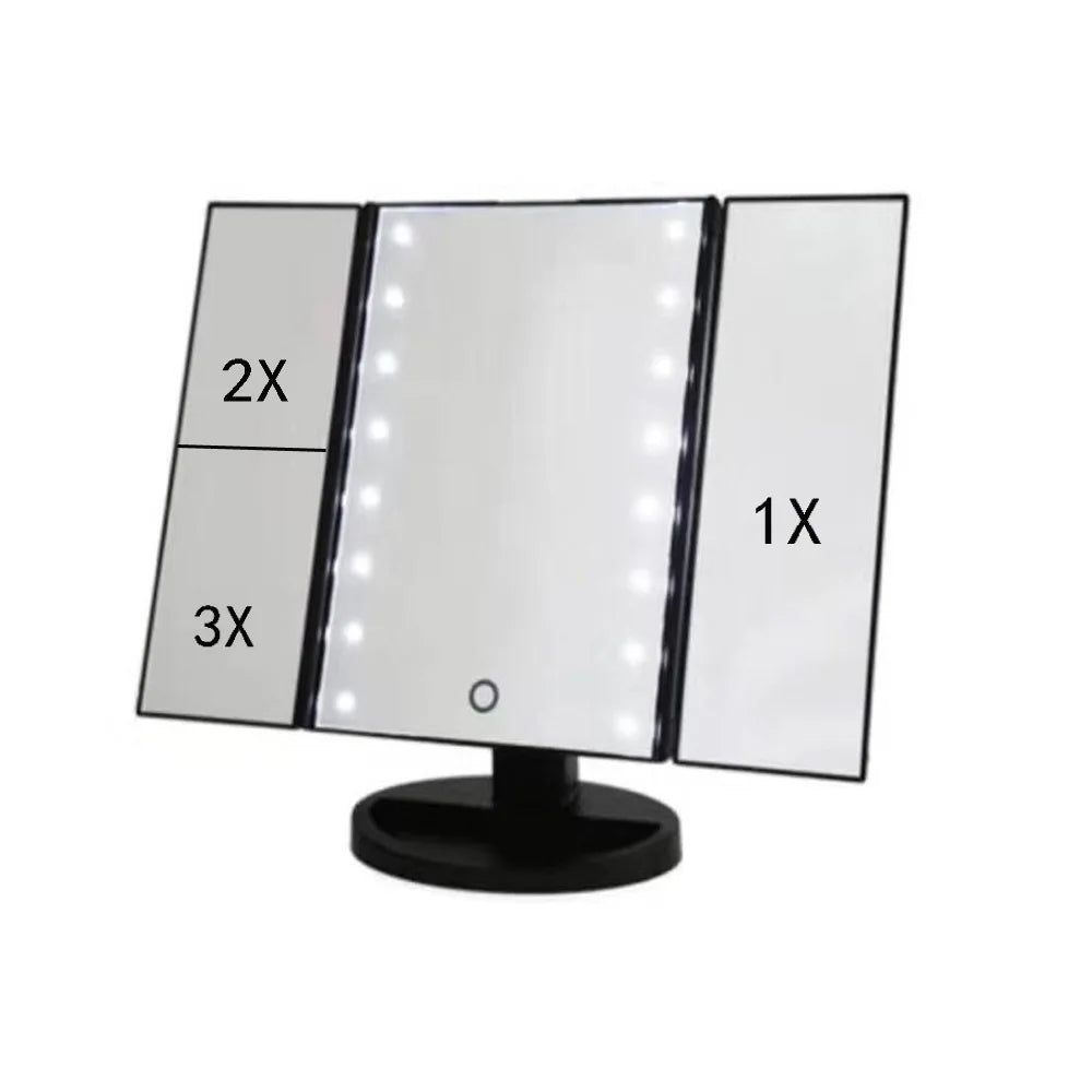 Led Vanity Mirror with Light Portable 10X Magnifying  Desktop Three Side Folding Vanity Mirror