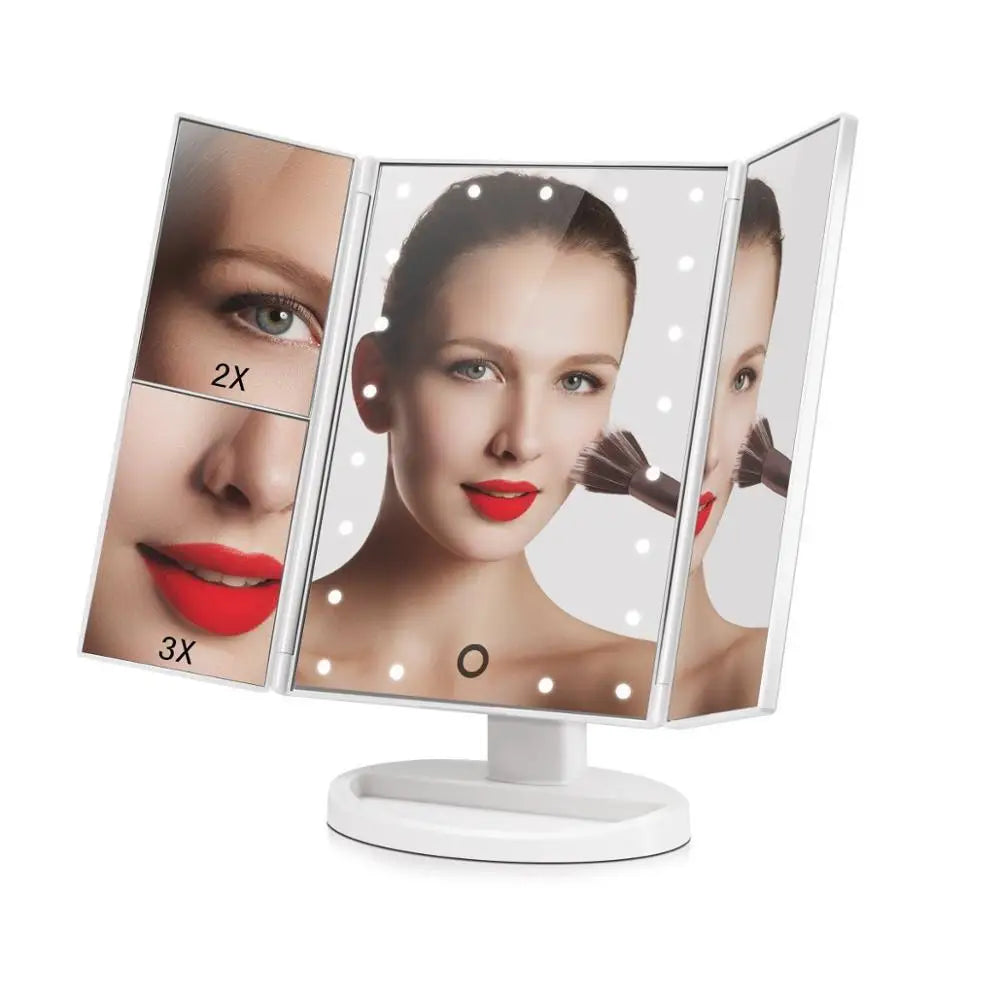 Led Vanity Mirror with Light Portable 10X Magnifying  Desktop Three Side Folding Vanity Mirror
