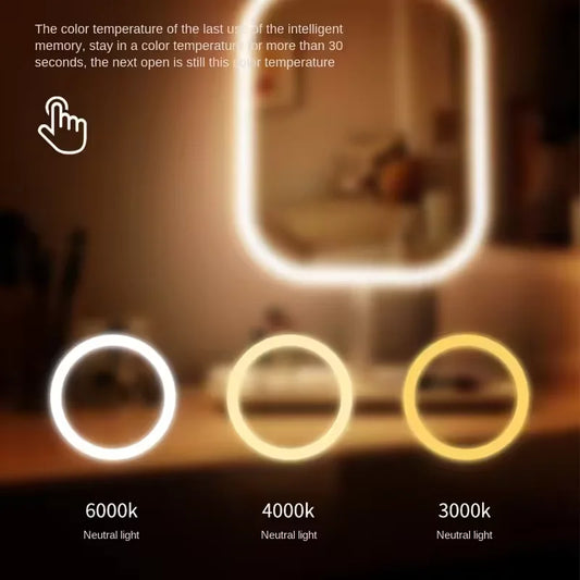 LED Makeup Mirror with 3 Colors Light Desktop Vanity Mirror Touching Mirror with Storage Base Portable