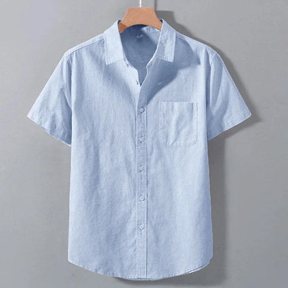 Spring Summer Short Sleeve Shirt for Men Solid Color Lightweight Breathable Stylish Dailywear Casual Lapel Pocket Shirts