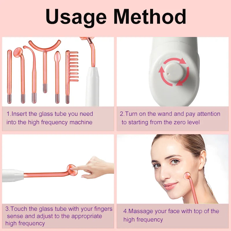 High Frequency Facial Wand For Hair Face Anti Aging Therapy Acne Tool  Neon+Argon Wands Skin Beauty (no handle）