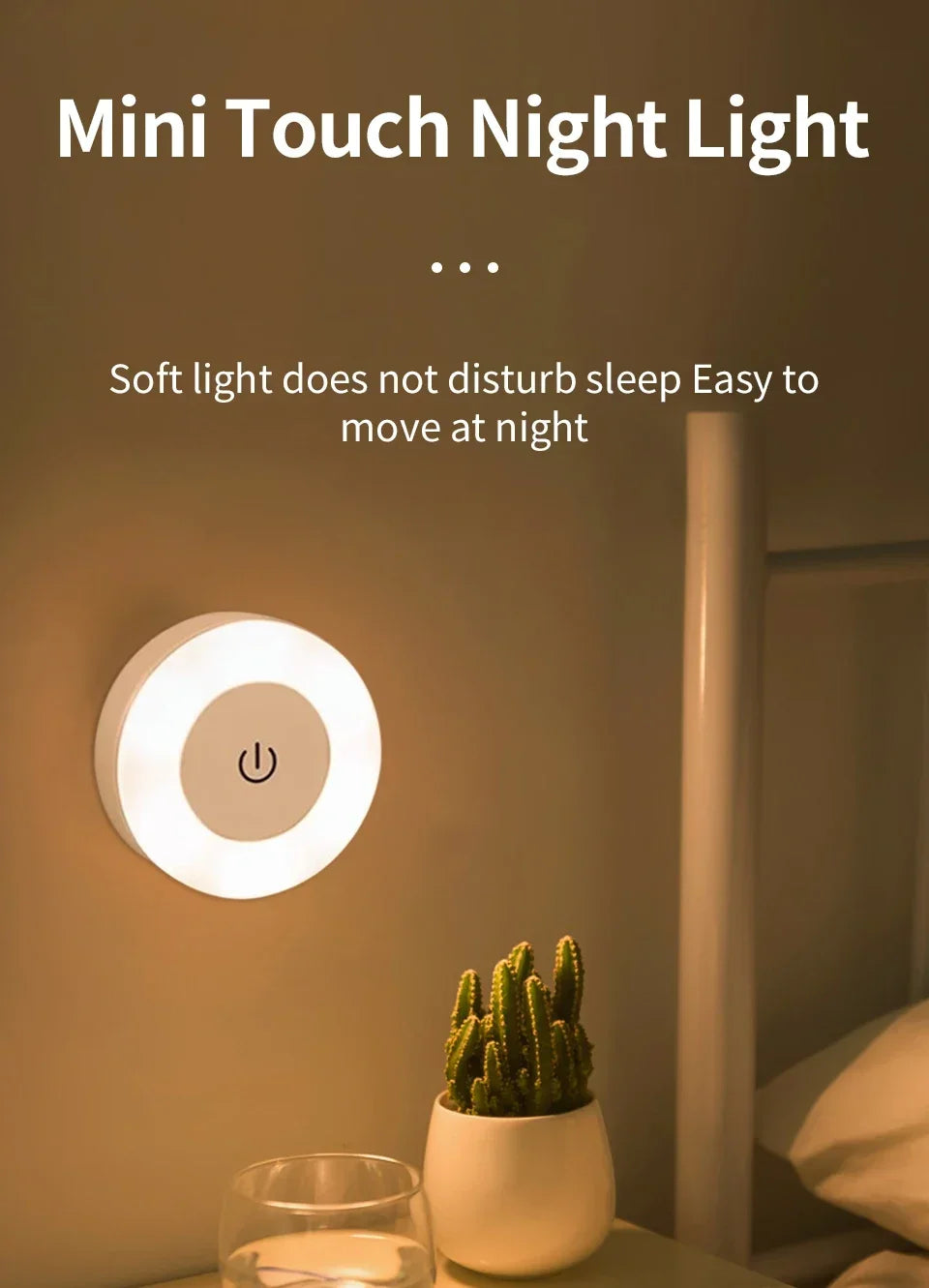 Round Led Wall Lamp Rechargeable Night Light with Touch Switch Dimmable Magnetic Book Light for Reading Bedroom Cabinet Closet