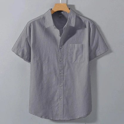 Spring Summer Short Sleeve Shirt for Men Solid Color Lightweight Breathable Stylish Dailywear Casual Lapel Pocket Shirts