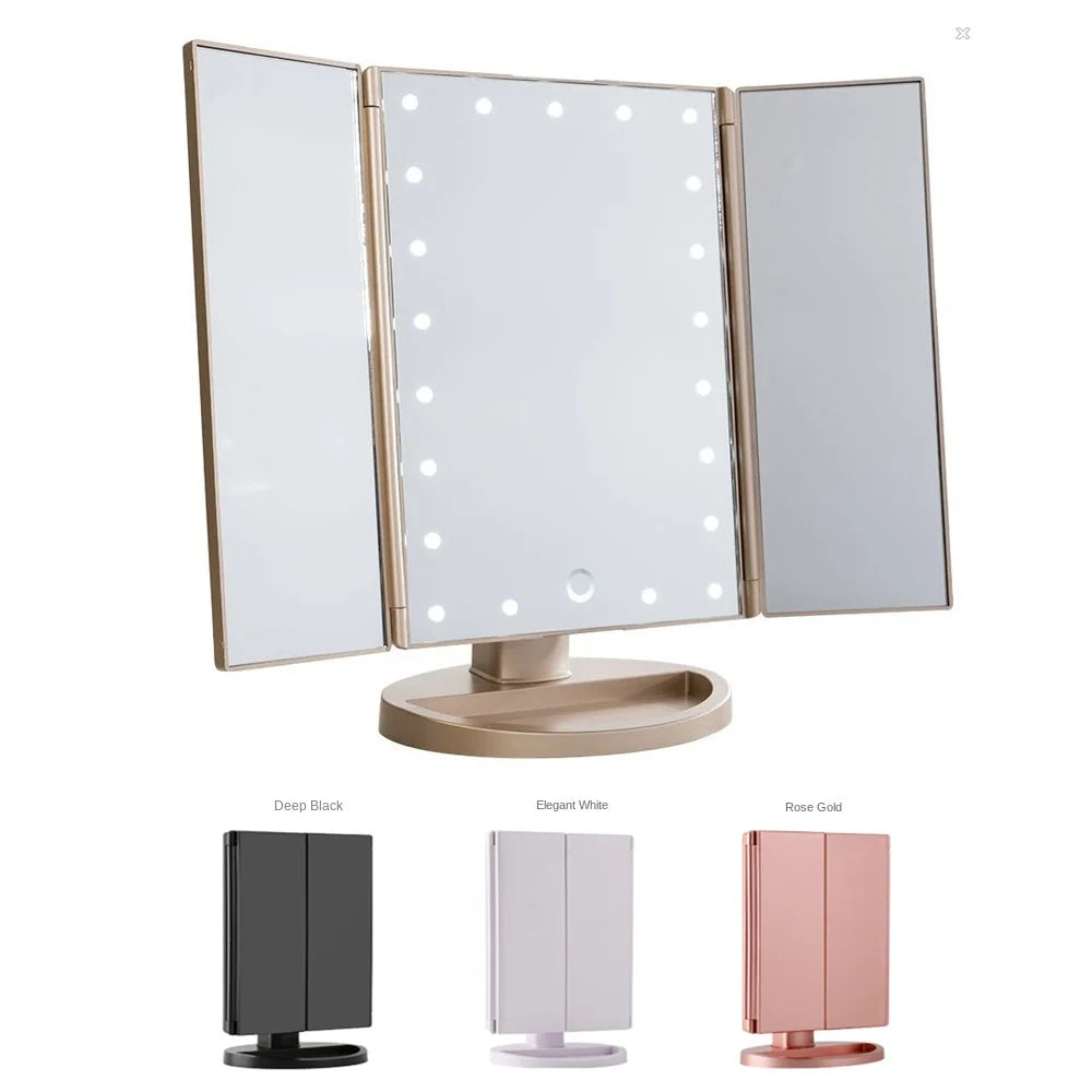 Led Vanity Mirror with Light Portable 10X Magnifying  Desktop Three Side Folding Vanity Mirror